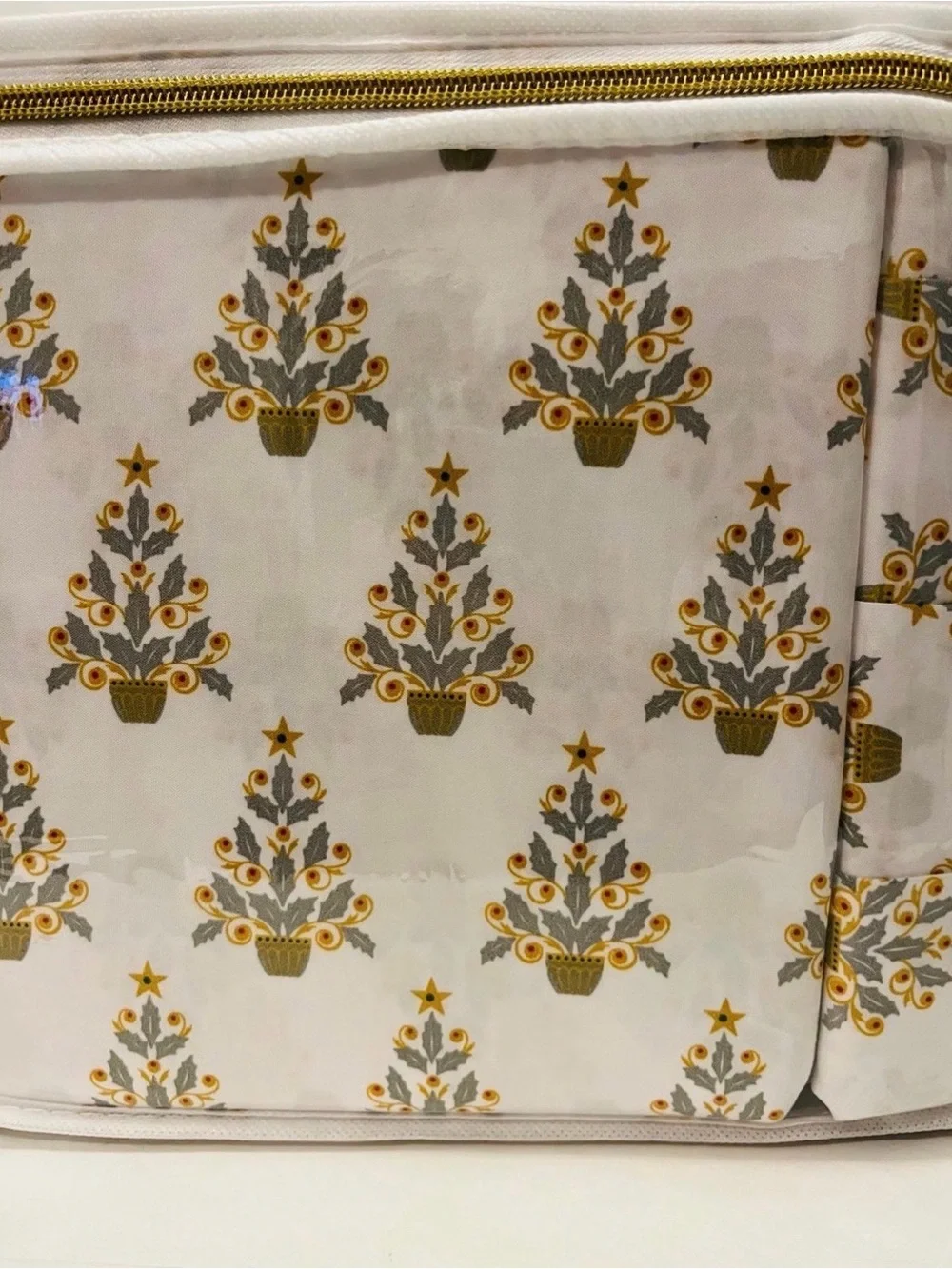 Lenox Queen Size 6 Piece Sheet Set Christmas Trees White Yellow Gray Green Red